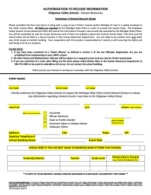 Volunteer Criminal Record Check Authorization