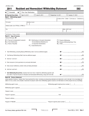 California Form 592 Resident and Nonresident Withholding Statement