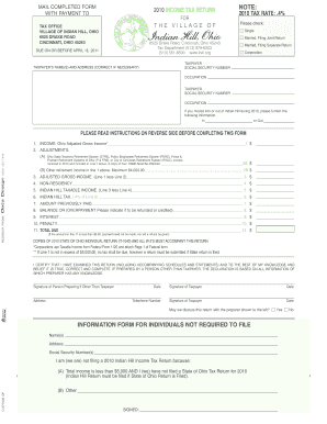 2010 Indian Hill Income Tax Return