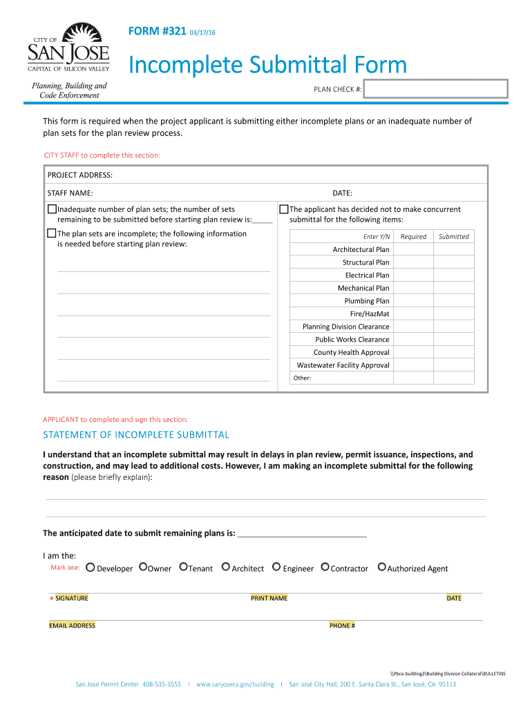 Incomplete Submittal Form Preview on Page 1