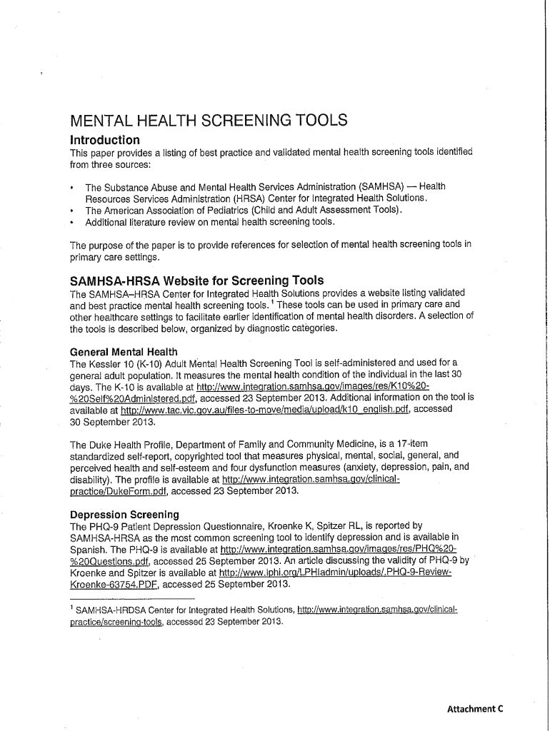 Fillable Online dhcs ca Mental Health Screening Tools.pdf dhcs ca Fax Email Print pdfFiller
