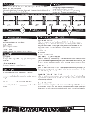 The Immolator Character Sheet