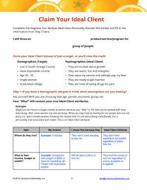 Ideal Client Personality Disorder Worksheet