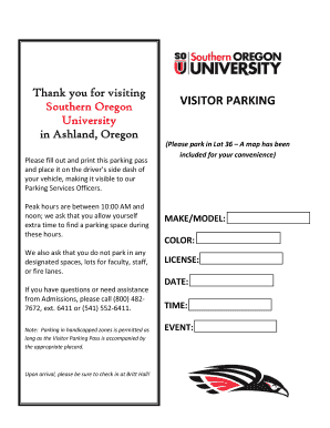 Southern Oregon University Visitor Parking Pass