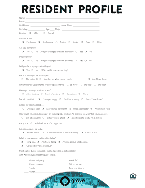 College Roommate Questionnaire