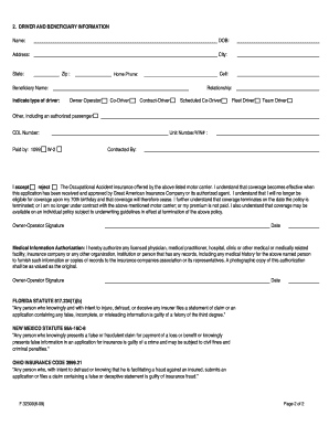 Occupational Accident Insurance Application