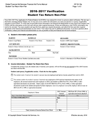 Student Tax Return Non-Filer Form