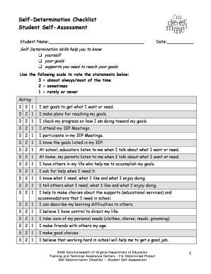 Self-Determination Checklist Student Self-Assessment