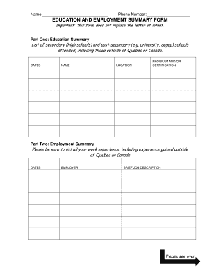 Education and Employment Summary Form