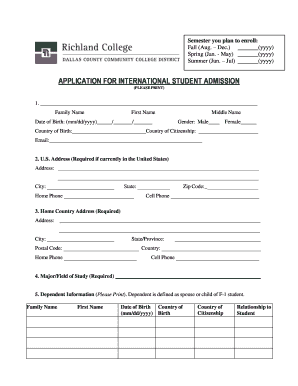 International Student Admission Application