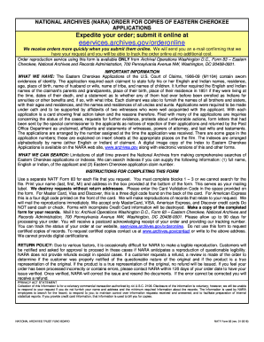 National Archives Order for Copies of Eastern Cherokee Applications