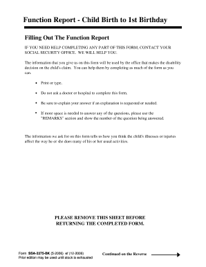 SSA-3375-BK. Use this form to complete a Function Report from child birth to a first birthday. - reginfo