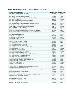 IRS Federal Tax Forms List