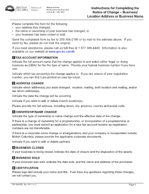 Form 386: Notice of Change of Business/Location Address or ... - sbr gov bc