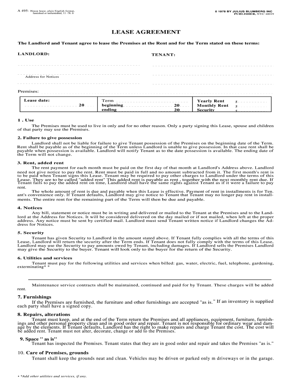 Nyc House Lease Agreement Form 0