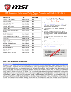 MSI Motherboard Mail-in-Rebate Form