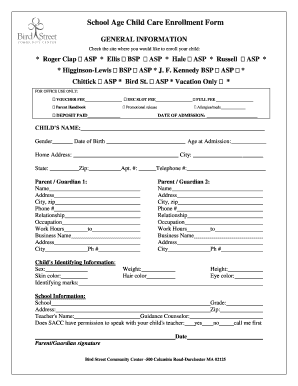 School Age Child Care Enrollment Form