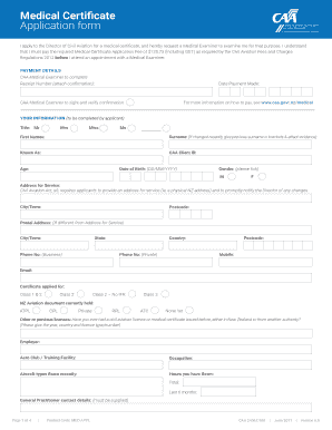 New Zealand Civil Aviation Medical Certificate Application