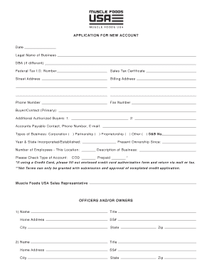 Muscle Foods USA New Account Application