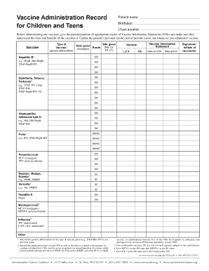 Vaccine Administration Record for Children and Teens