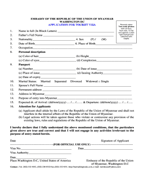 Myanmar Tourist Visa Application