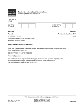 Cambridge Primary Checkpoint English Exam