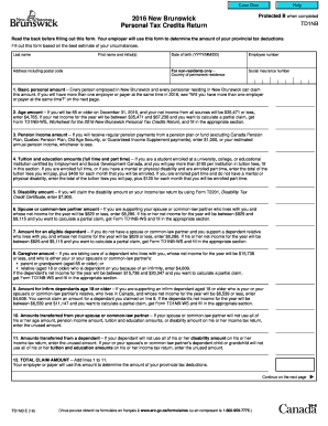 New Brunswick Personal Tax Credits Return TD1NB