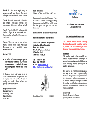 Nova Scotia Soil Sample Submission Form