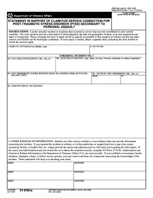 VA Form 21-0781a Statement for PTSD Service Connection