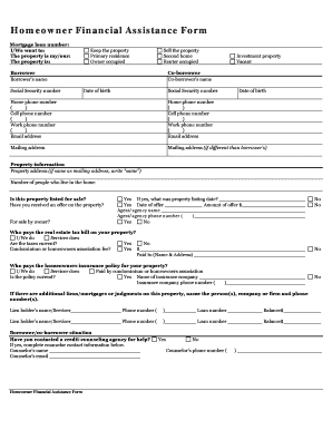 Homeowner Financial Assistance Form