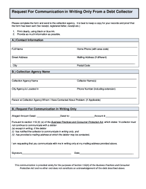Request for Written Communication Only From Debt Collector