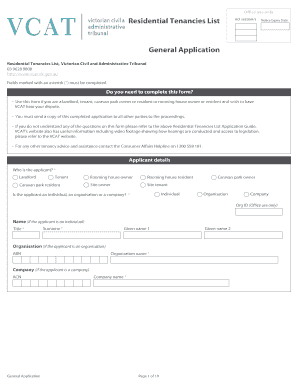 Residential Tenancies List Application Form