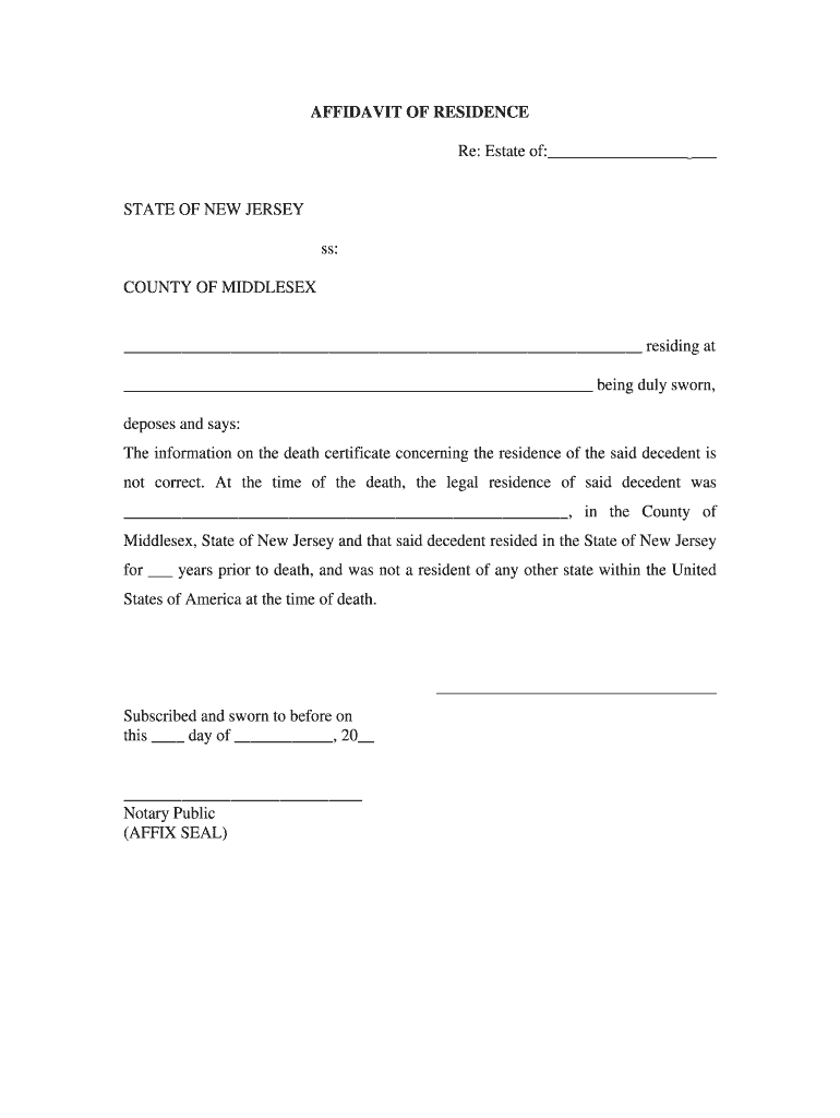 Affidavit of Residence Preview on Page 1