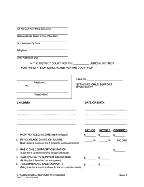 Standard Child Support Worksheet