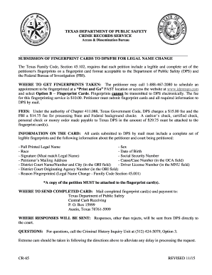 Texas Legal Name Change Fingerprint Submission Form