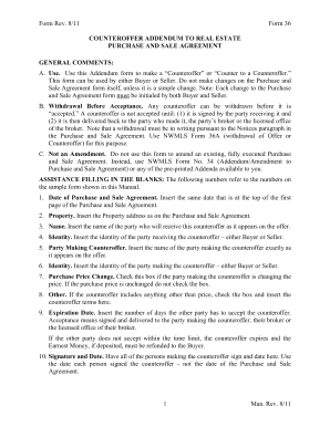 Counteroffer Addendum to Real Estate Purchase and Sale Agreement