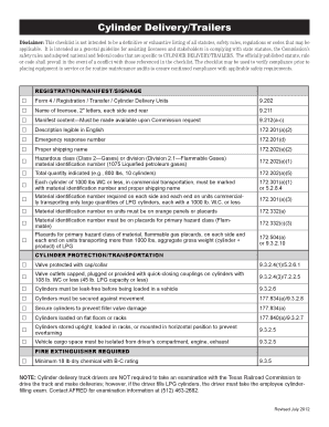 Cylinder Delivery/Trailers Compliance Checklist