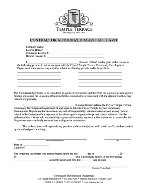 Contractor Authorized Agent Affidavit