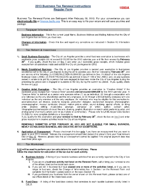 Los Angeles Business Tax Renewal Form 1000A