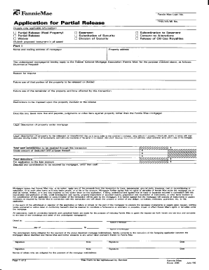 Fannie Mae Partial Release Application