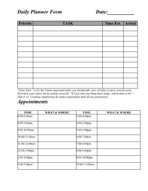 Daily Planner Form Date: Appointments