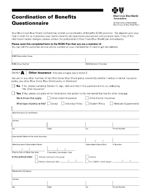 Blue Cross Blue Shield Coordination of Benefits Questionnaire