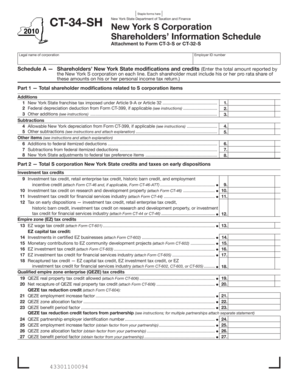New York S Corporation Shareholders’ Information Schedule