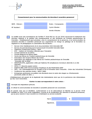 Consentement pour la communication de données à caractère personnel