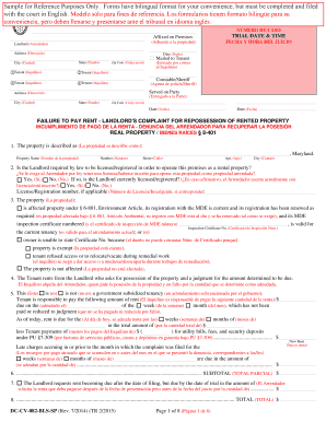 Failure to Pay Rent Landlord's Complaint
