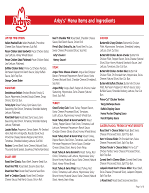 Fillable Online Arby's Menu Items and Ingredients Fax Email Print ...