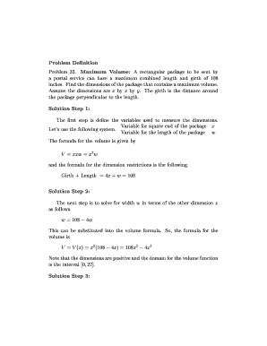 Problem Definition Problem 33. Maximum Volume: A rectangular ... - math usu