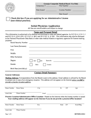Georgia Physician Initial Licensure Application