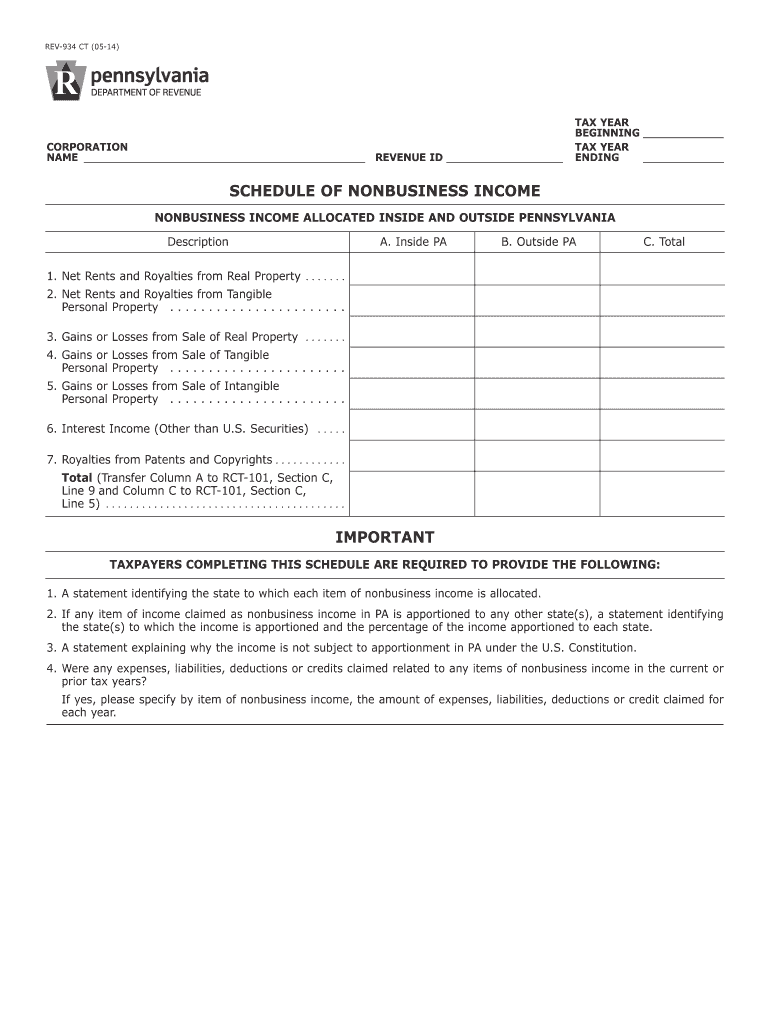 Fillable Online Schedule of Nonbusiness Income (REV-934). Forms ...