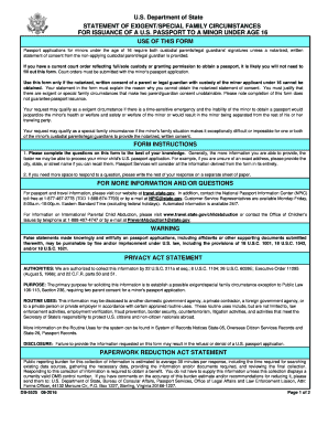 Statement of Exigent/Special Family Circumstances for Minor Passport